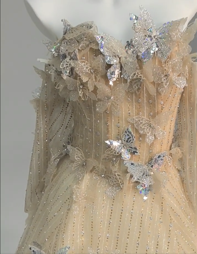 Casual A-Line Off-Shoulder Evening Gowns French-Inspired Sequins Beads Butterflies Long Sleeve Prom Dress AP3864