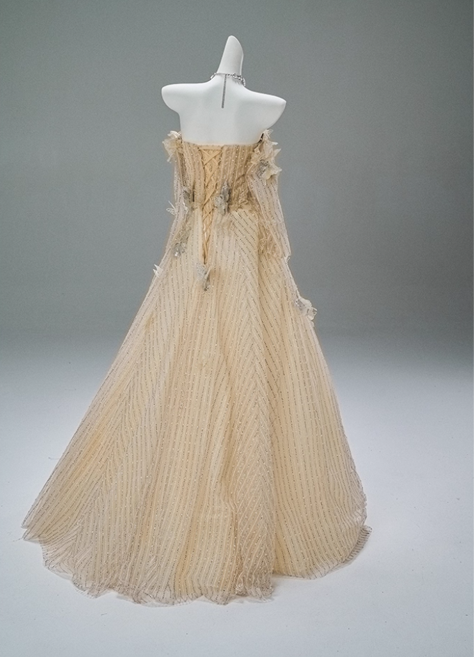 Casual A-Line Off-Shoulder Evening Gowns French-Inspired Sequins Beads Butterflies Long Sleeve Prom Dress AP3864