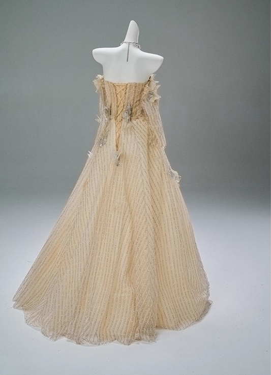 Casual A-Line Off-Shoulder Evening Gowns French-Inspired Sequins Beads Butterflies Long Sleeve Prom Dress AP3864