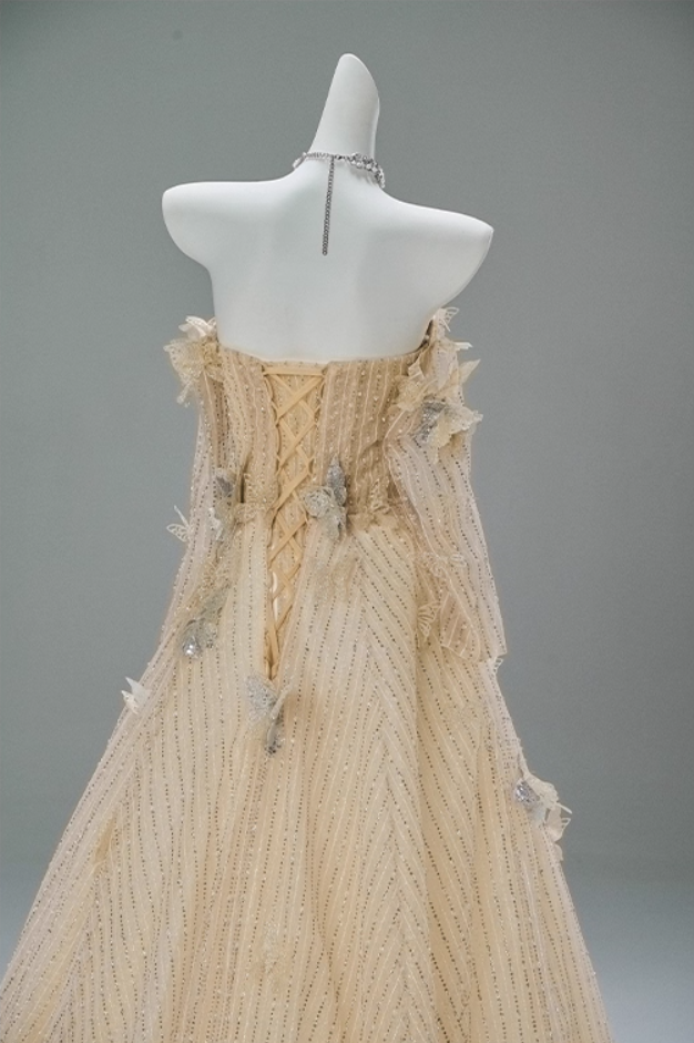 Casual A-Line Off-Shoulder Evening Gowns French-Inspired Sequins Beads Butterflies Long Sleeve Prom Dress AP3864