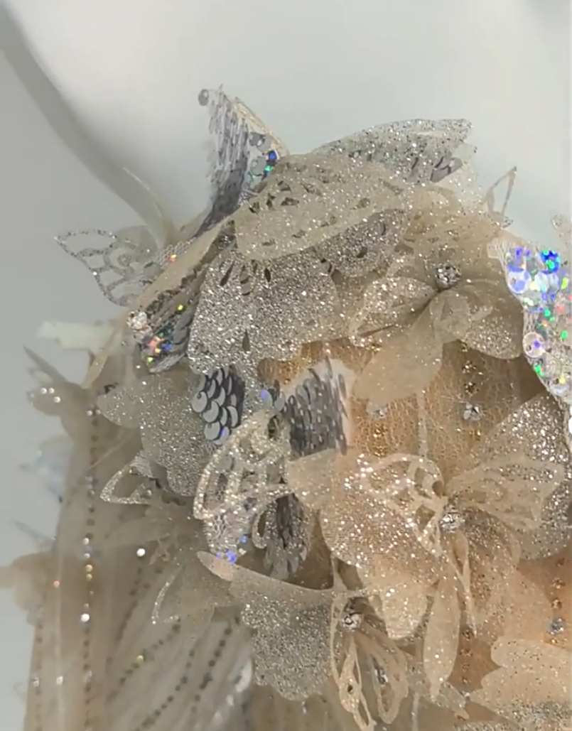 Casual A-Line Off-Shoulder Evening Gowns French-Inspired Sequins Beads Butterflies Long Sleeve Prom Dress AP3864