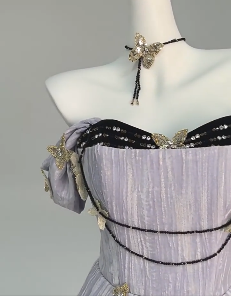 New Tendency A-Line Off-Shoulder Evening Gowns Pretty Sequins Beading Butterflies Prom Dress AP3865