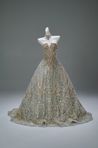 Fairy A-Line Strapless Sweet 16th Gowns Maximalism Sequins Beads Lace  Crystals Appliques Prom Dress AP3866