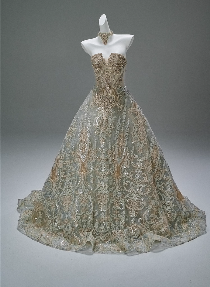 Fairy A-Line Strapless Sweet 16th Gowns Maximalism Sequins Beads Lace  Crystals Appliques Prom Dress AP3866