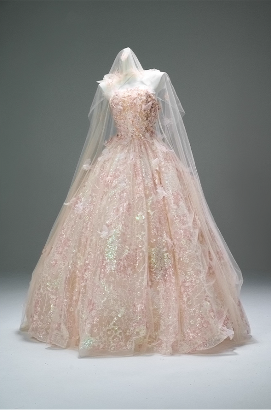 Exquisite A-Line Strapless Sweet 16th Gowns Stylish Sequins Beads Appliques Prom Dress AP3867