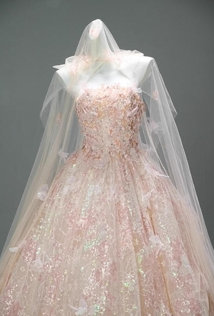 Exquisite A-Line Strapless Sweet 16th Gowns Stylish Sequins Beads Appliques Prom Dress AP3867