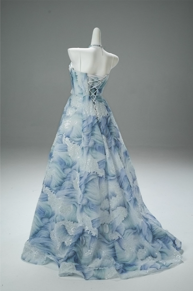 Beautiful A-Line Strapless Sweet 16th Gowns Ethereal Sequins Appliques Beads Prom Dress AP3870