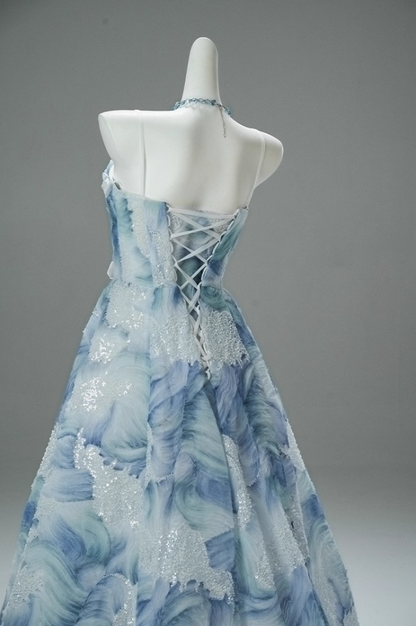 Beautiful A-Line Strapless Sweet 16th Gowns Ethereal Sequins Appliques Beads Prom Dress AP3870