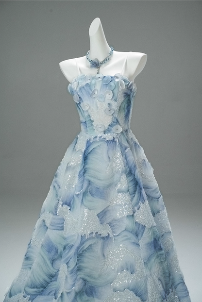 Beautiful A-Line Strapless Sweet 16th Gowns Ethereal Sequins Appliques Beads Prom Dress AP3870