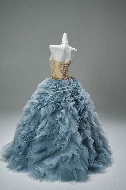 Enchanting A-Line Strapless Sweet 16th Gowns Fantastic Sequins Ruffles Tulle Rhinestones Prom Dress AP3871