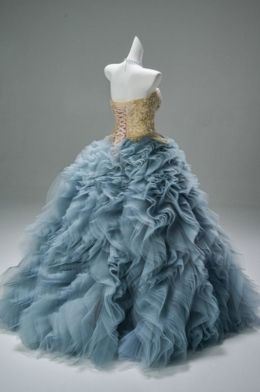 Enchanting A-Line Strapless Sweet 16th Gowns Fantastic Sequins Ruffles Tulle Rhinestones Prom Dress AP3871