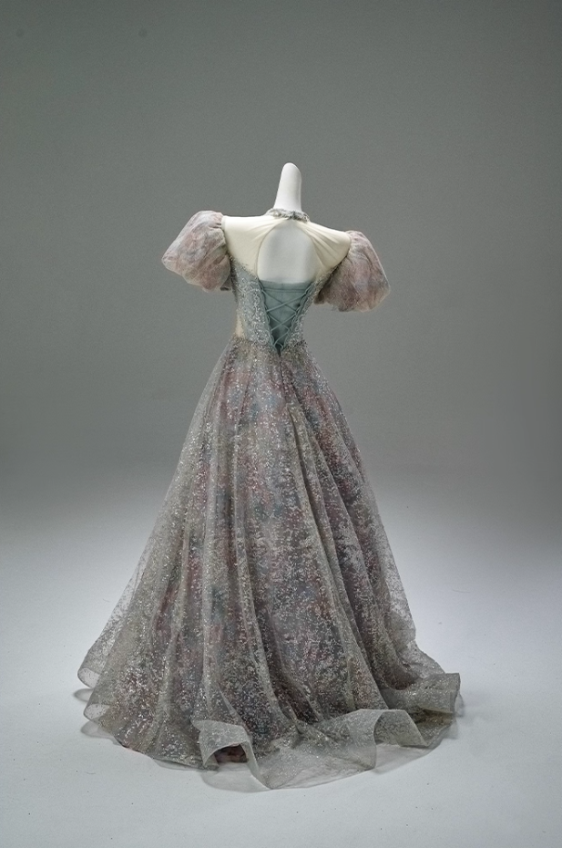 Wonderful A-Line Illusion Neck Sweet 16 Formal Dresses Bling Sequins Crystals Short Sleeve Prom Dress AP3873