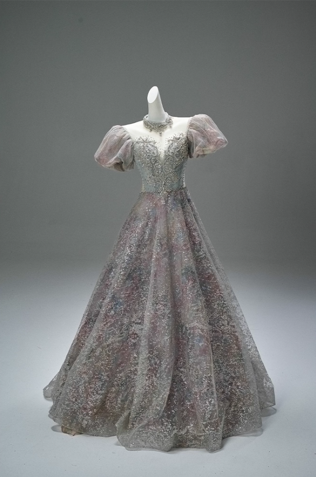 Wonderful A-Line Illusion Neck Sweet 16 Formal Dresses Bling Sequins Crystals Short Sleeve Prom Dress AP3873