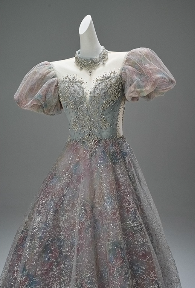 Wonderful A-Line Illusion Neck Sweet 16 Formal Dresses Bling Sequins Crystals Short Sleeve Prom Dress AP3873