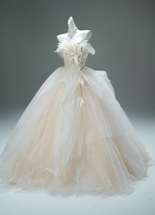 Amazing A-Line Off-Shoulder Layered Tulle Evening Gowns Glam Handmade Flowers Sequins Prom Dress AP3874