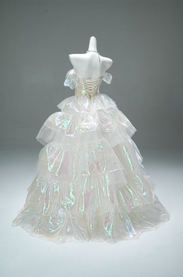 Appealing A-Line Off-Shoulder Tiered Evening Gowns Lustrous Appliques Prom Dress AP3875