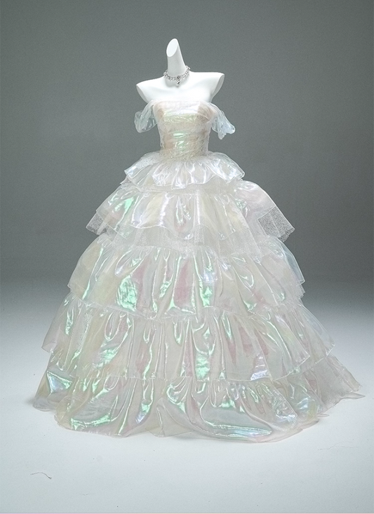 Appealing A-Line Off-Shoulder Tiered Evening Gowns Lustrous Appliques Prom Dress AP3875