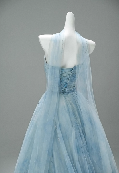 Fascinating A-Line Strapless Pleated Tulle Sweet 16th Gowns Simple Sequins Beads Prom Dress AP3876