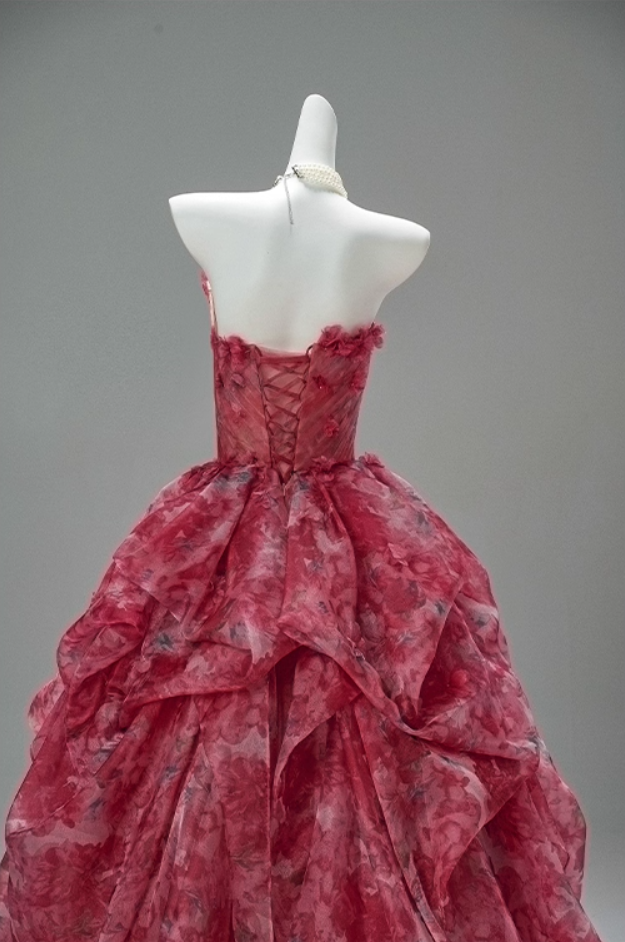 Splendid A-Line Strapless Pleated Sweet 16th Gowns Cute Appliques Beads Ruffles Tulle Floral Prom Dress AP3877