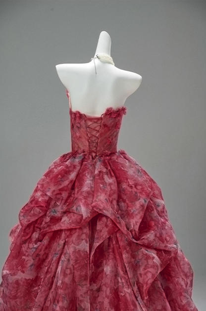 Splendid A-Line Strapless Pleated Sweet 16th Gowns Cute Appliques Beads Ruffles Tulle Floral Prom Dress AP3877