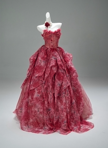 Splendid A-Line Strapless Pleated Sweet 16th Gowns Cute Appliques Beads Ruffles Tulle Floral Prom Dress AP3877