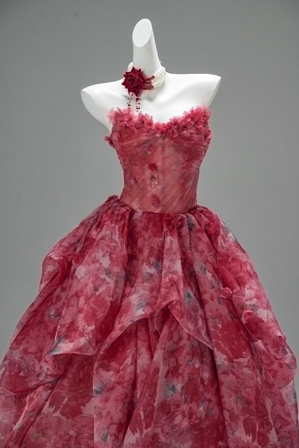 Splendid A-Line Strapless Pleated Sweet 16th Gowns Cute Appliques Beads Ruffles Tulle Floral Prom Dress AP3877