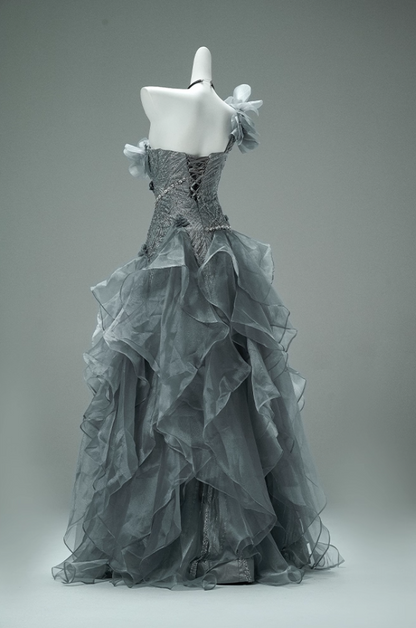 Enticing One-Shoulder A-Line Pleated Evening Gowns Vogue Beading Handmade Flowers Sequins Ruffles Prom Dress AP3878