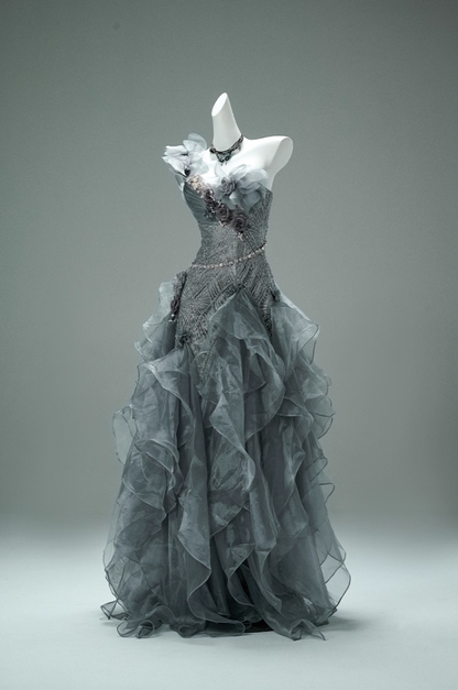 Enticing One-Shoulder A-Line Pleated Evening Gowns Vogue Beading Handmade Flowers Sequins Ruffles Prom Dress AP3878