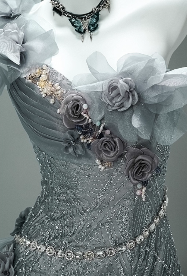 Enticing One-Shoulder A-Line Pleated Evening Gowns Vogue Beading Handmade Flowers Sequins Ruffles Prom Dress AP3878