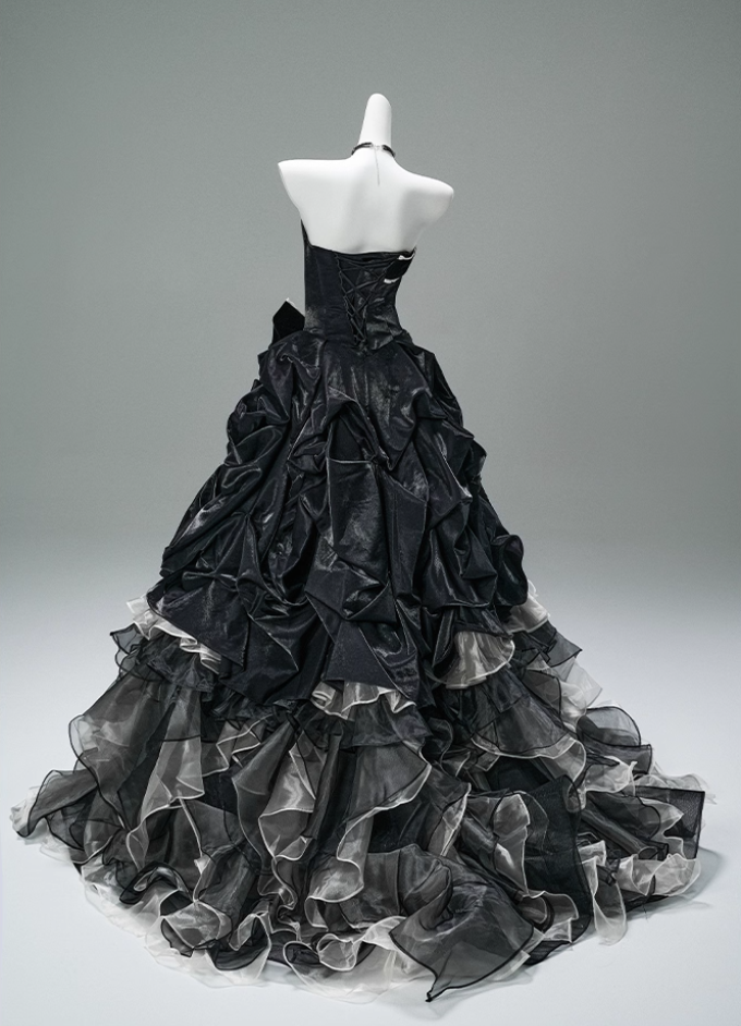 Ornate A-Line Strapless Ruffles Sweet 16th Gowns Bows Beads Tulle Tiered Prom Dress AP3880