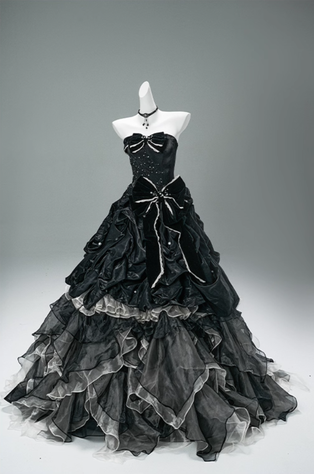 Ornate A-Line Strapless Ruffles Sweet 16th Gowns Bows Beads Tulle Tiered Prom Dress AP3880