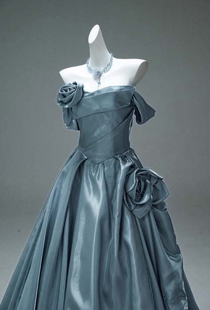 Luxurious Off-Shoulder A-Line Evening Gowns Glittering Handmade Flowers Prom Dress AP3883