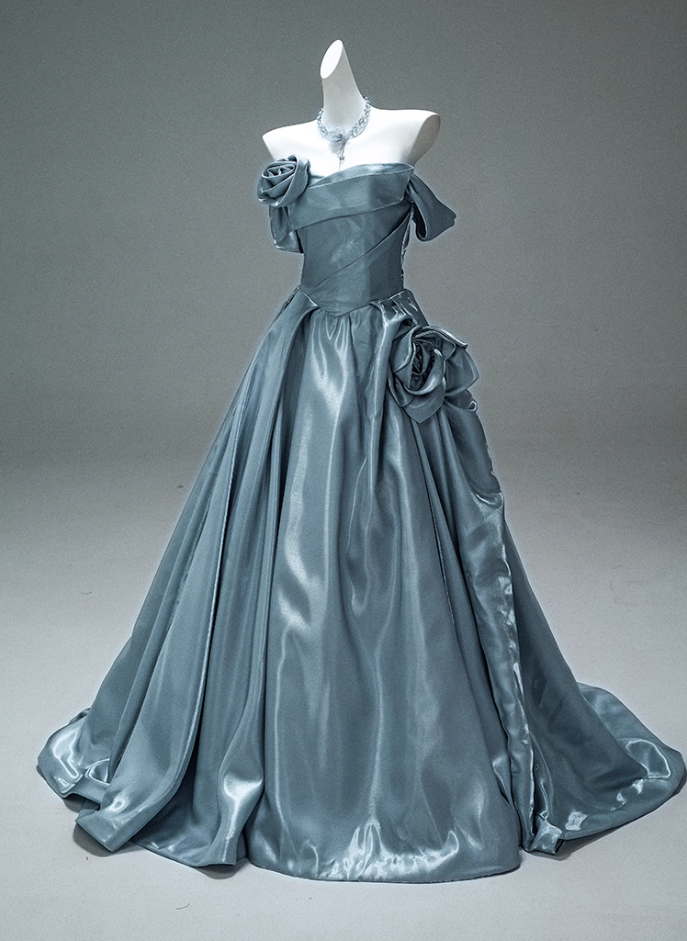 Luxurious Off-Shoulder A-Line Evening Gowns Glittering Handmade Flowers Prom Dress AP3883