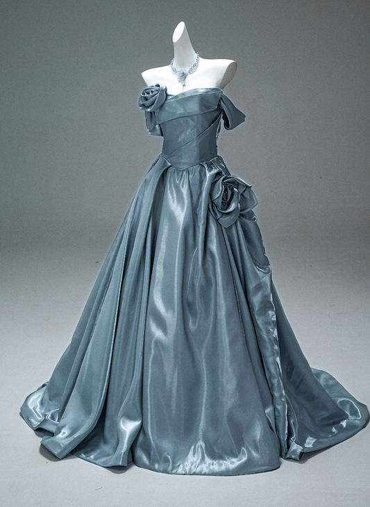 Luxurious Off-Shoulder A-Line Evening Gowns Glittering Handmade Flowers Prom Dress AP3883