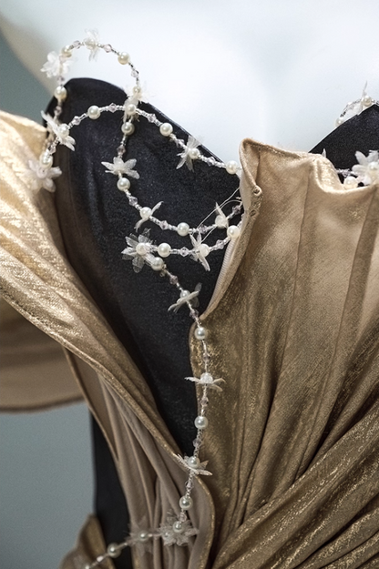 Elegant Off-Shoulder A-Line Evening Gowns Minimalism Beading Color-Block Prom Dress AP3886