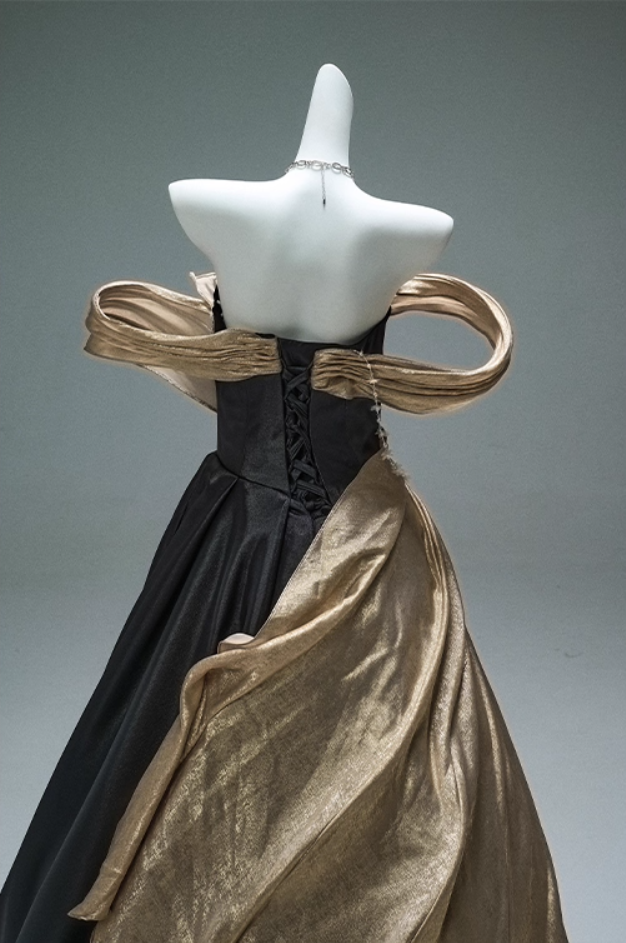 Elegant Off-Shoulder A-Line Evening Gowns Minimalism Beading Color-Block Prom Dress AP3886