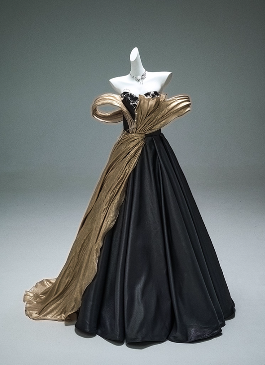 Elegant Off-Shoulder A-Line Evening Gowns Minimalism Beading Color-Block Prom Dress AP3886