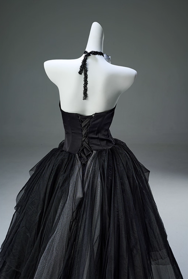 Classical A-Line Sweetheart Neck Black Sweet 16th Gowns Dreamy Handmade Flower Layered Tulle Prom Dress AP3888