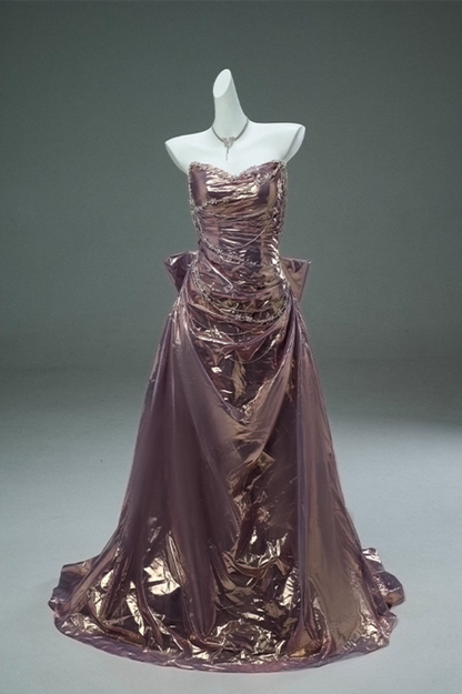 Artistic A-Line Strapless Sweet 16th Gowns Lustrous Beading Rhinestones Bow Prom Dress AP3892