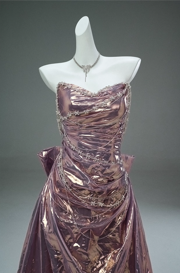 Artistic A-Line Strapless Sweet 16th Gowns Lustrous Beading Rhinestones Bow Prom Dress AP3892