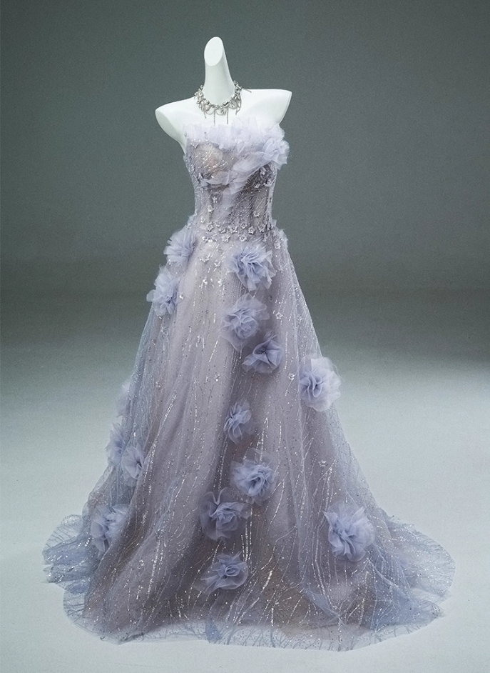 Ethereal A-Line Strapless Ruffles Tulle Sweet 16th Gowns Flattering Handmade Flowers Sequins Prom Dress AP3894