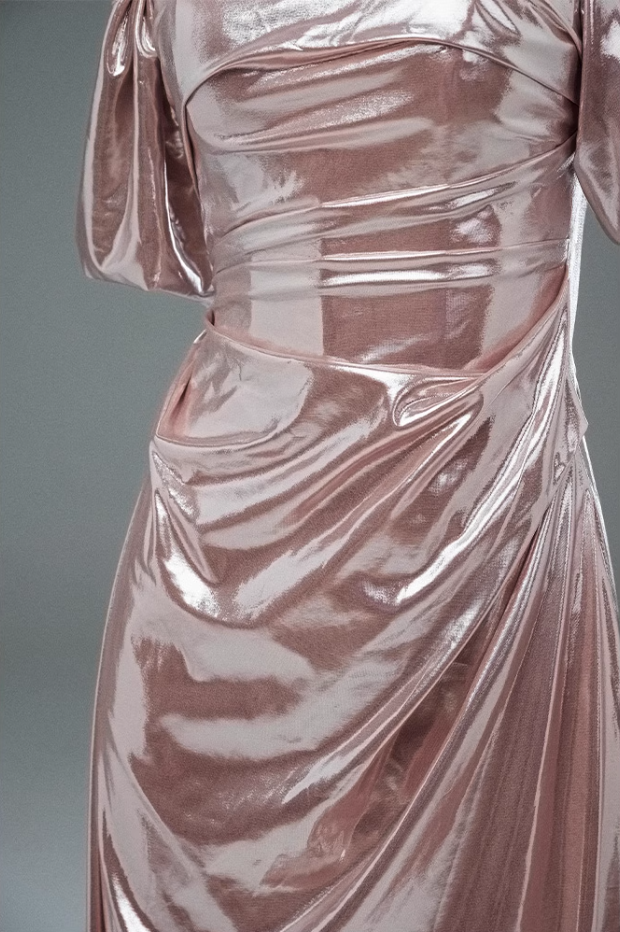 Glam Off-Shoulder Sheath Evening Gowns Lustrous Minimalism Draped Prom Dress AP3897