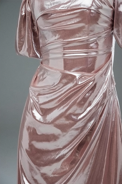 Glam Off-Shoulder Sheath Evening Gowns Lustrous Minimalism Draped Prom Dress AP3897