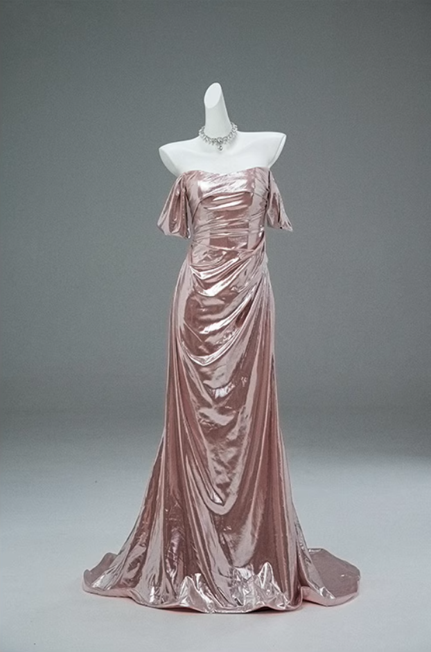 Glam Off-Shoulder Sheath Evening Gowns Lustrous Minimalism Draped Prom Dress AP3897