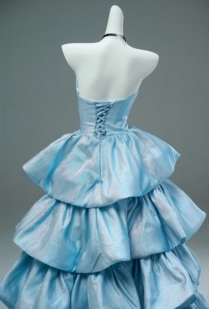 Stunning A-Line Strapless Sweet 16th Gowns Stylish Beads Tiered Prom Dress AP3900