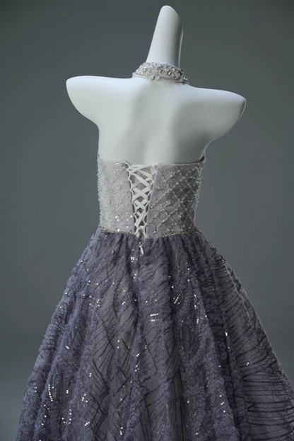 Novelty A-Line Strapless Sweet 16th Gowns Exquisite Beads Sequins Tulle Prom Dress AP3901