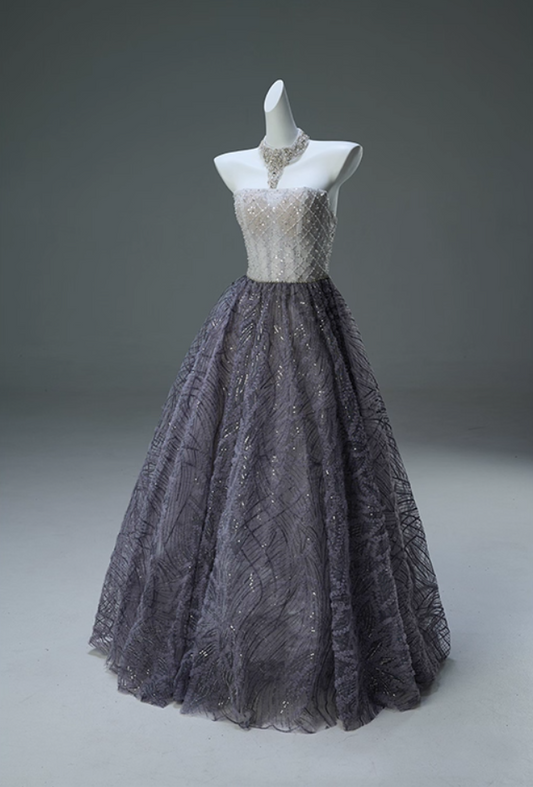 Novelty A-Line Strapless Sweet 16th Gowns Exquisite Beads Sequins Tulle Prom Dress AP3901