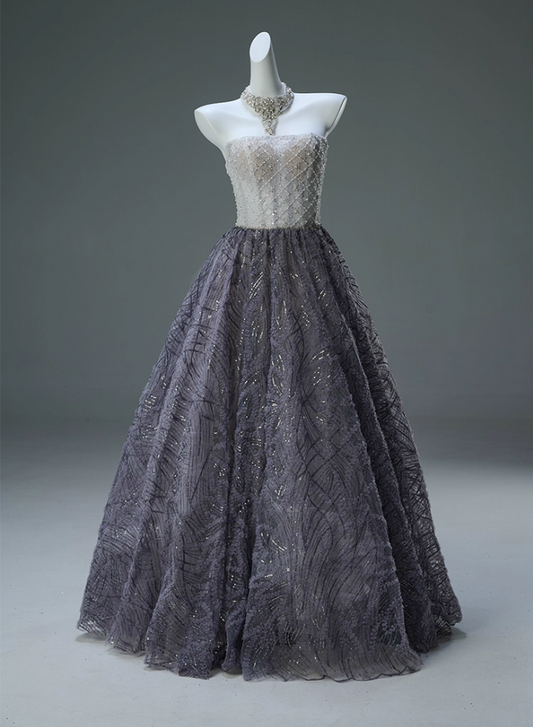 Novelty A-Line Strapless Sweet 16th Gowns Exquisite Beads Sequins Tulle Prom Dress AP3901