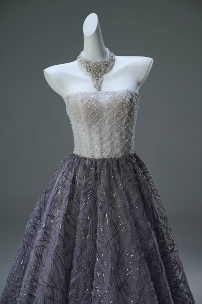 Novelty A-Line Strapless Sweet 16th Gowns Exquisite Beads Sequins Tulle Prom Dress AP3901