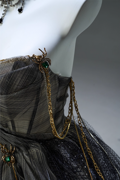 Unique Off-Shoulder A-Line Sweet 16th Gowns Gothic-Style Chain Crystals Tulle Prom Dress AP3902